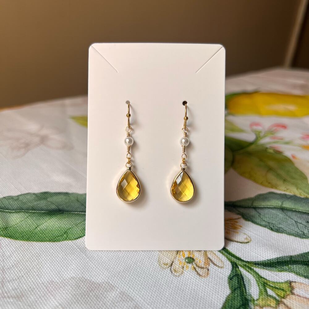 Citrine Yellow Crystal Glass Pearl Bridal Earrings Bridgerton Victorian Romantic